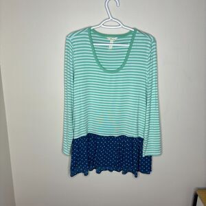 matilda jane womens long sleeve polka dot stripped shirt size L blue green